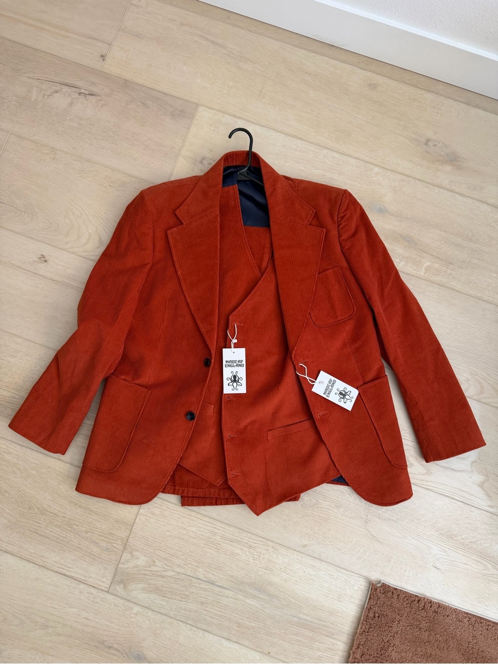 Men's Rust Orange Corduroy Blazer with Matching Waistcoat